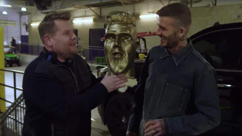 David Beckham Falls Hook, Line And Sinker For James Corden’s Statue Swap Prank David Beckham Falls Hook, Line And Sinker For James Corden’s Statue Swap Prank